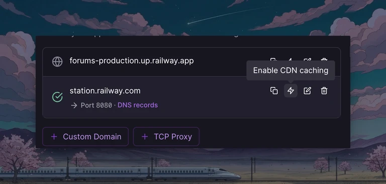 Enable CDN caching in one click for your custom domains