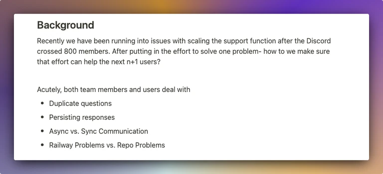 Snippet of a Support Document written internally in 2021