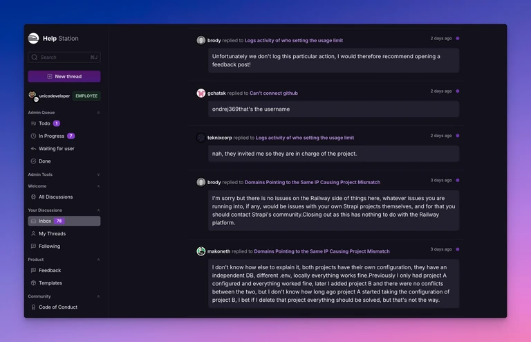 Help station Inbox page showing replies to discussions a user is subscribed to