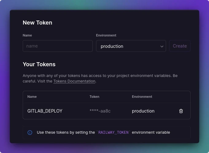 Create project token