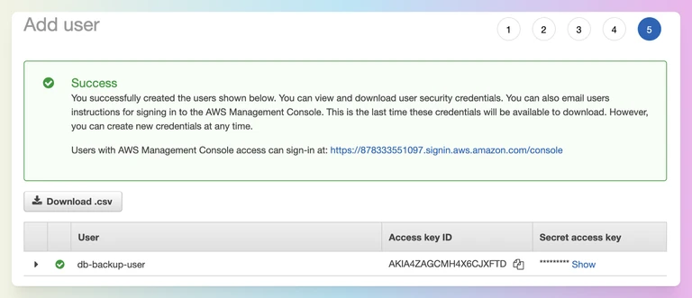 User access key and secret
