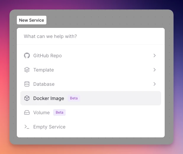 CMD + K in the Railway Canvas to create a new service from a Docker image
