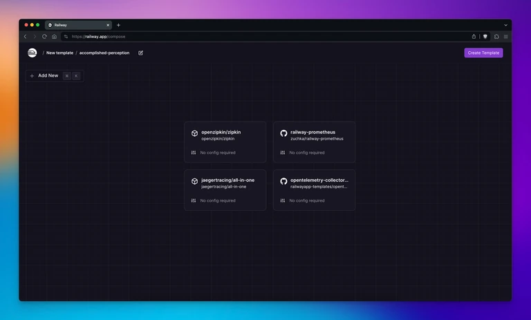 Here we specify two Docker images and two GitHub repos to make up our template
