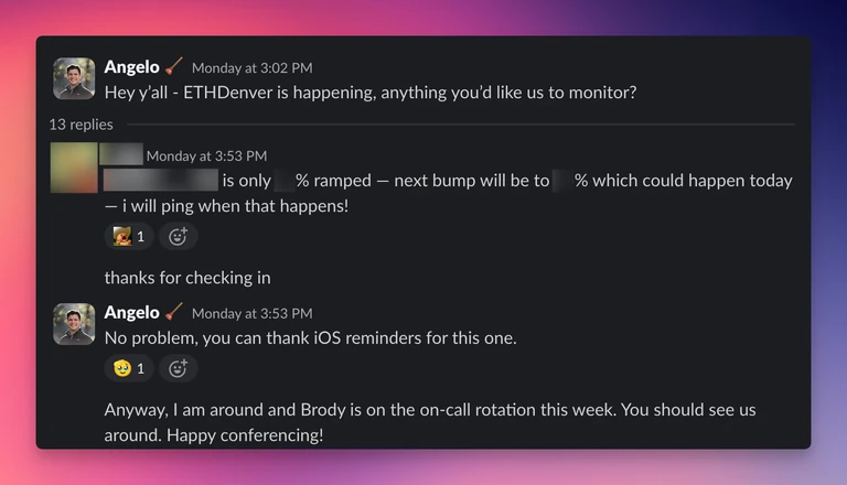Angelo reaching out to one of our users
