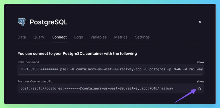Copy the Postgres Connection URL