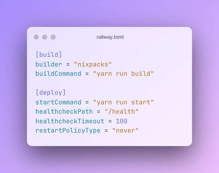 Specify service build and deploy settings in a railway.toml or railway.json file
