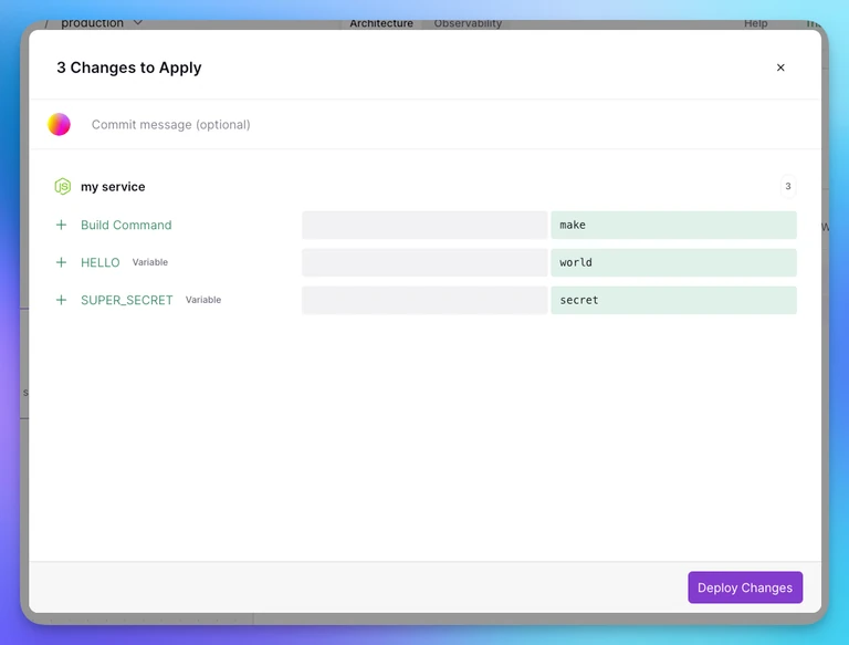 Changes are detailed so you can review them before triggering a redeploy