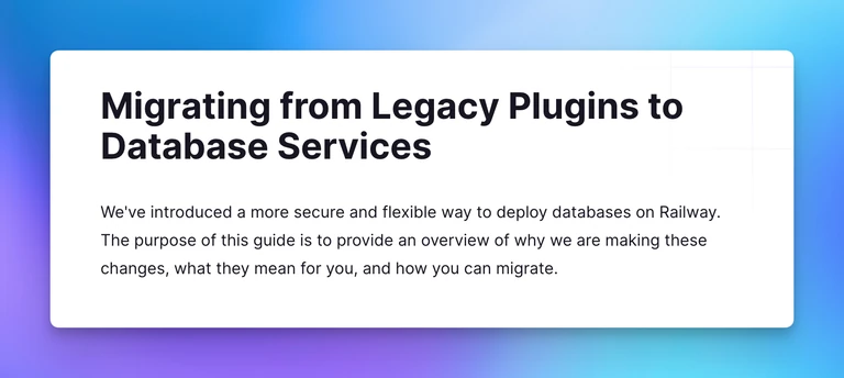 We’ve started rolling out resources to help you migrate from Legacy Plugins to Database Services