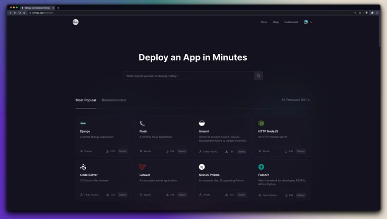 Template Marketplace features 1-click deployments that automatically connect to Railway infrastructure