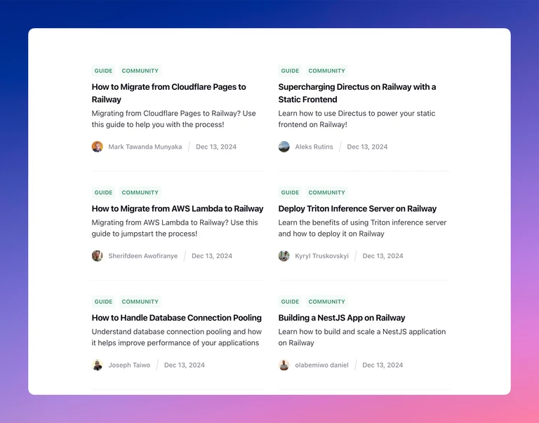 A wealth of guides written by community members to help developers on Railway