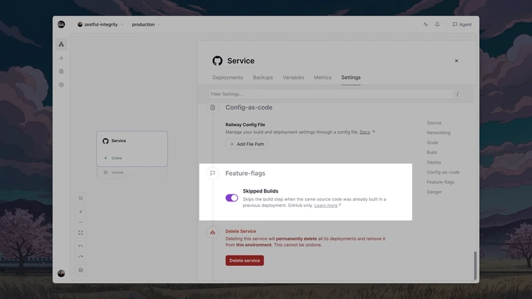 Service settings > Feature-flags > Enable Skipped Builds