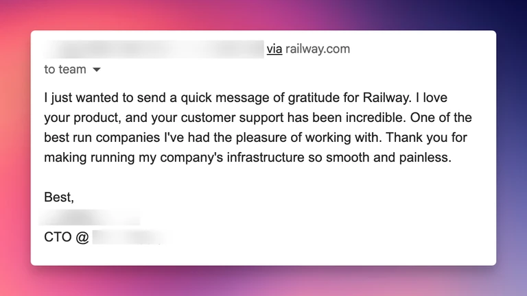 A user reaching out appreciating the product and support