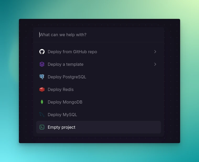 Empty project option from Railway command palette