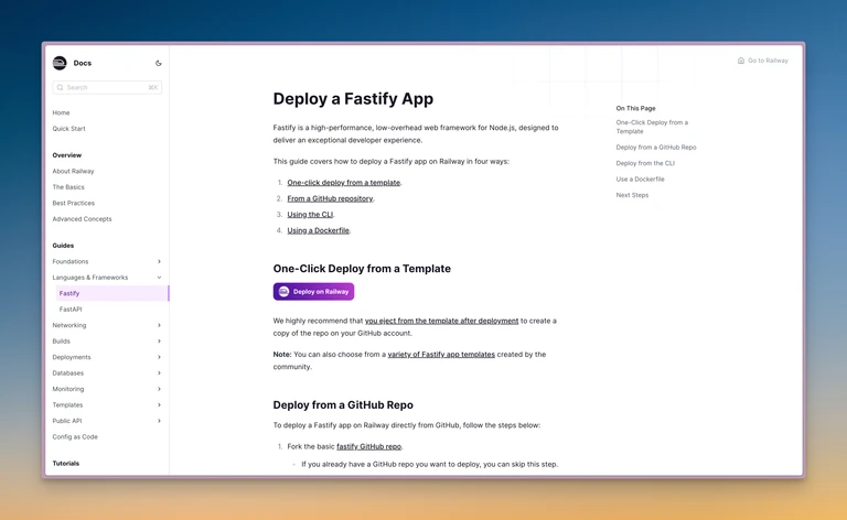 Check out the new starter guides in the Railway docs