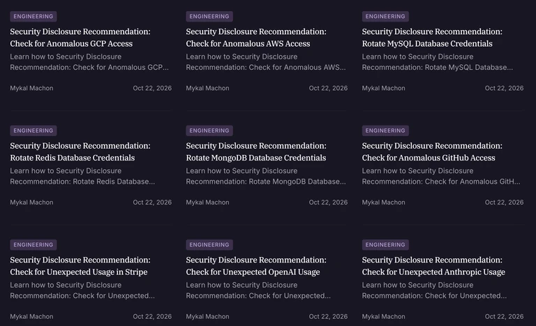 Security disclosure recommendations