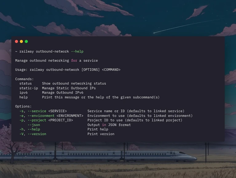 Manage static outbound IPs and outbound IPv6 with railway outbound-network