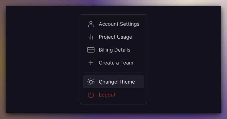 Toggle color theme from the User menu