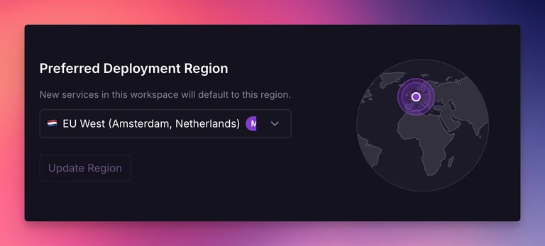 Preferred Deployment Region set to EU West (Amsterdam, Netherlands) in a workspace