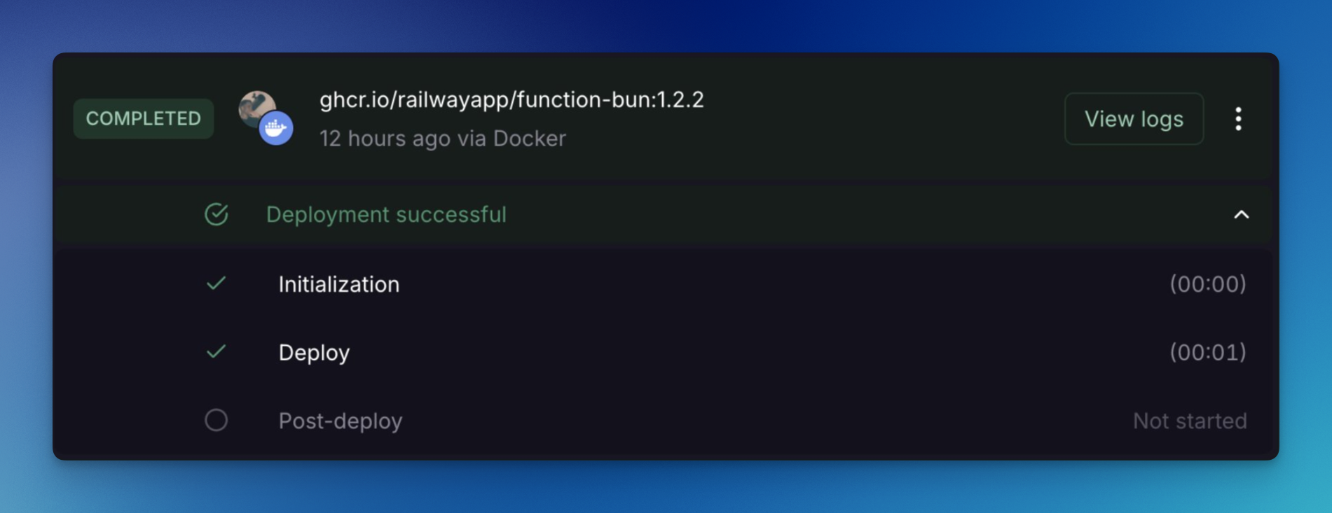 A real Function that took 00:01 seconds to deploy