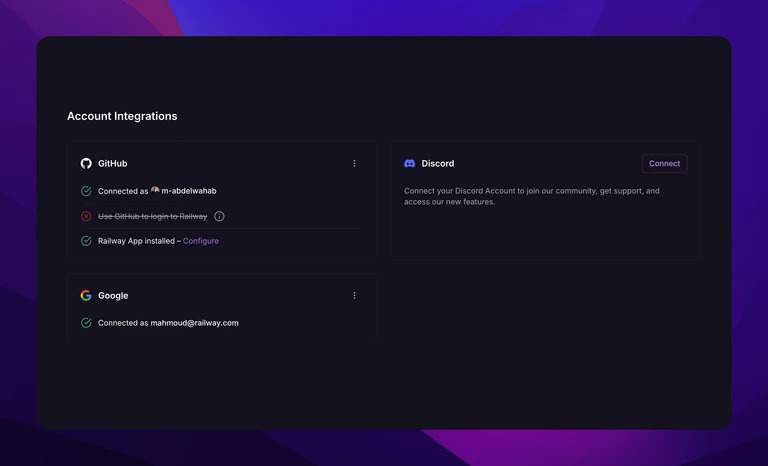 You can now connect GitHub to multiple Railway accounts in your account settings