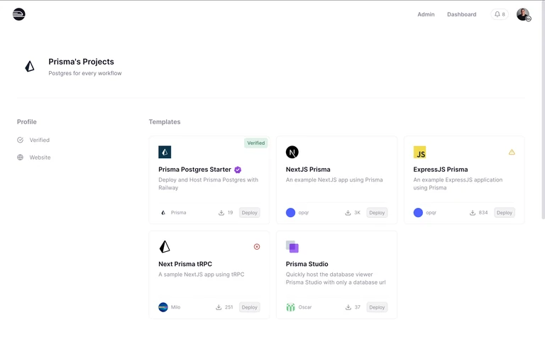 View all templates that are using a Railway Partner’s technology