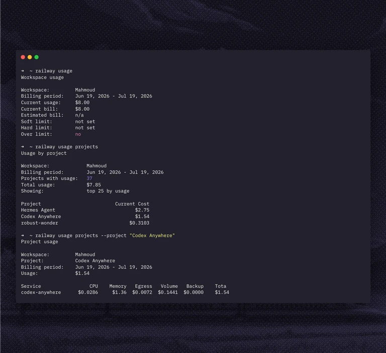 railway usage command