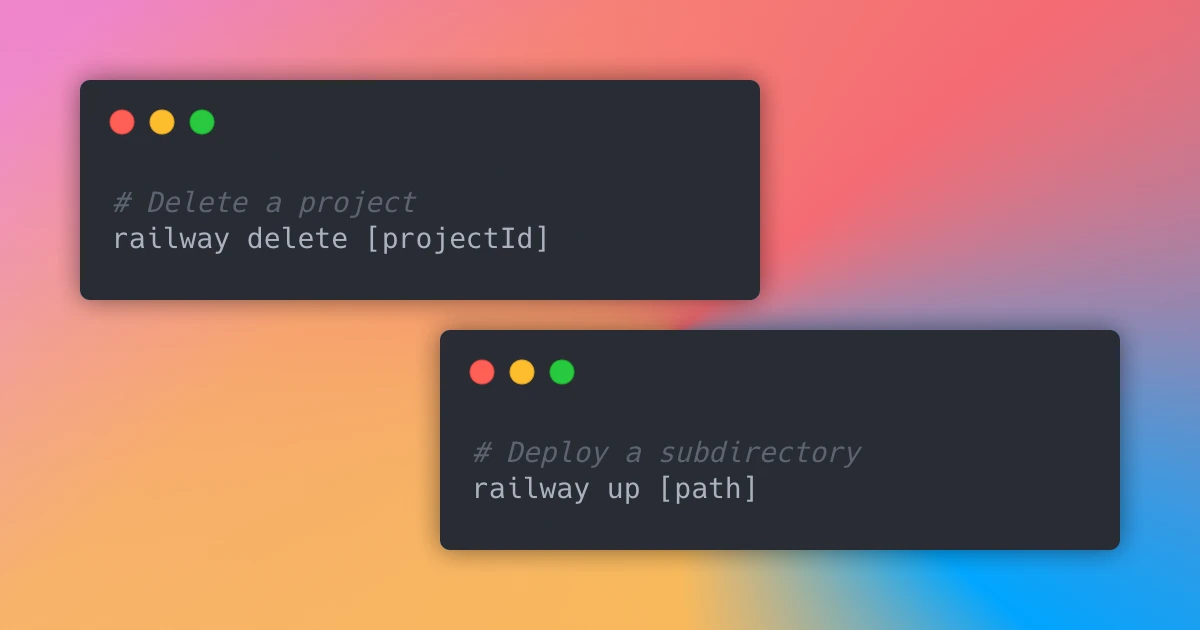 Delete Project from CLI, Add Mongo Database, and Open Source Railway Blog changelog image