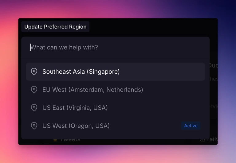 The option to update preferred deployment region now exists in the command palette