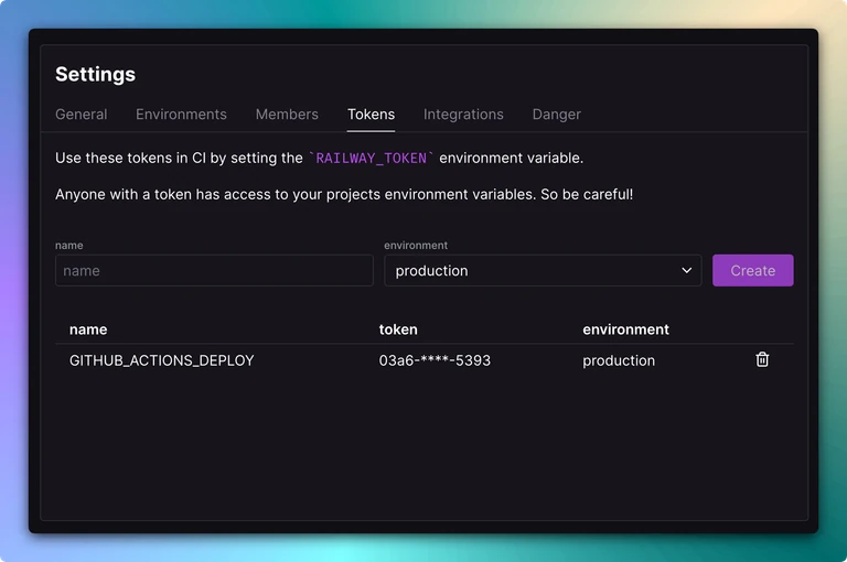 Create project token