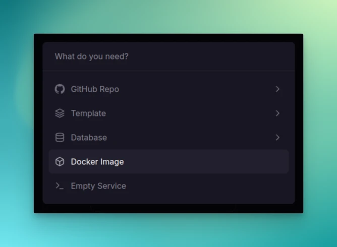 Docker Image option in Railway command palette