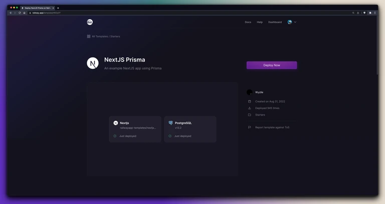 Templates such as NextJS Prisma make it easy to visualize the services and plugins powering a template