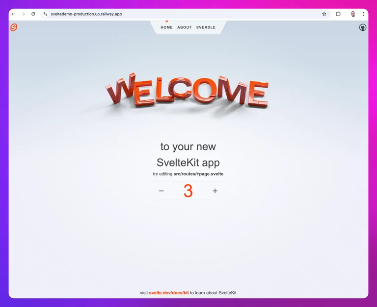 screenshot of the deployed SvelteKit service