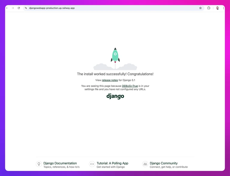 screenshot of the deployed Django project