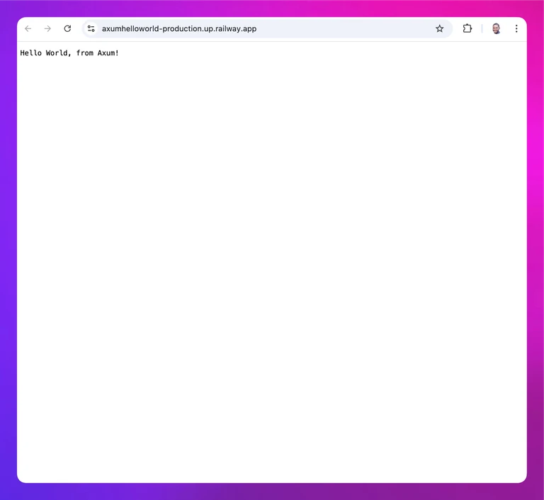 screenshot of the deployed Axum service