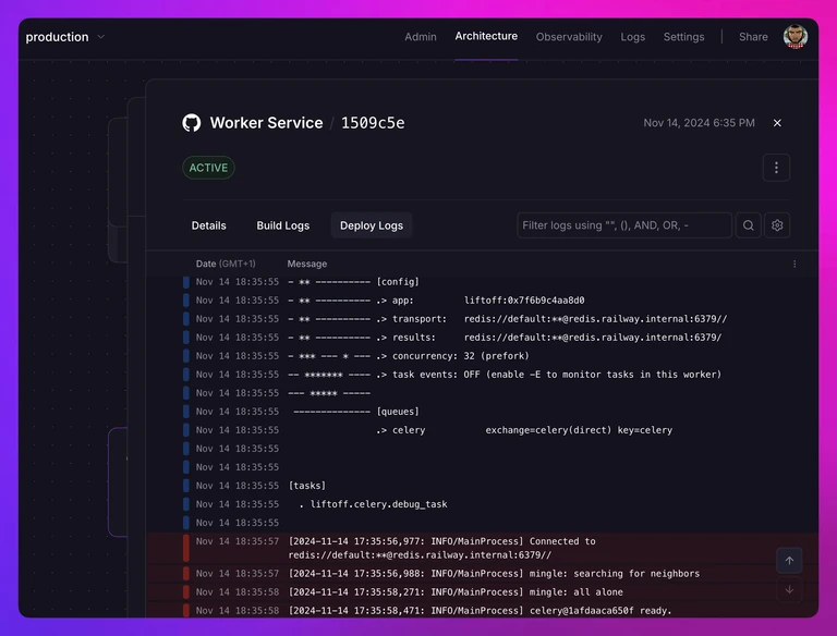 screenshot of the worker service of the Django app