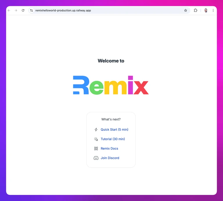 screenshot of the deployed Remix service