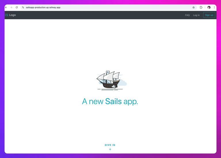 screenshot of the deployed Sails service