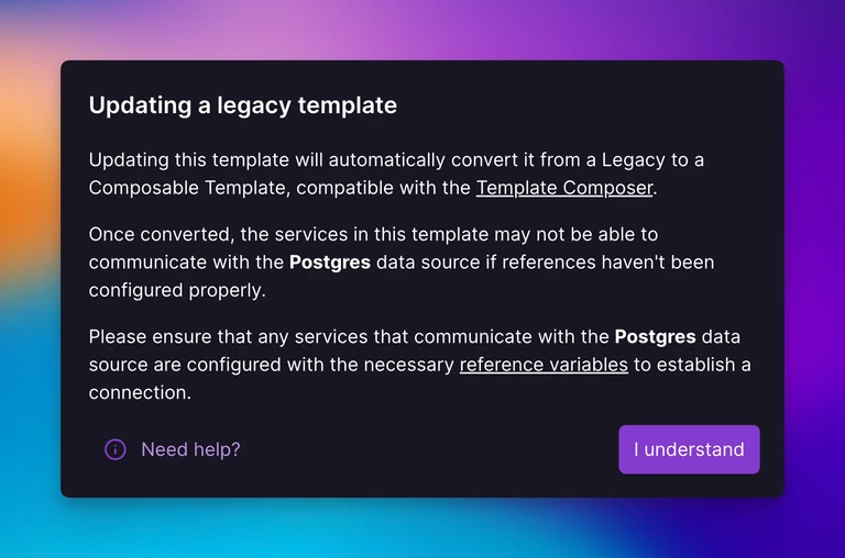 Edit a legacy template to access the new upgrade path