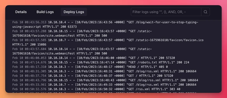 Example deployment logs