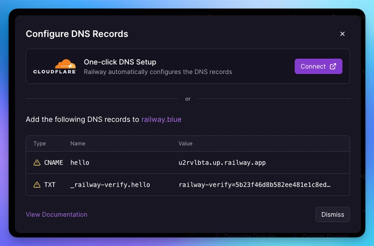 One-click DNS setup for Cloudflare managed domains