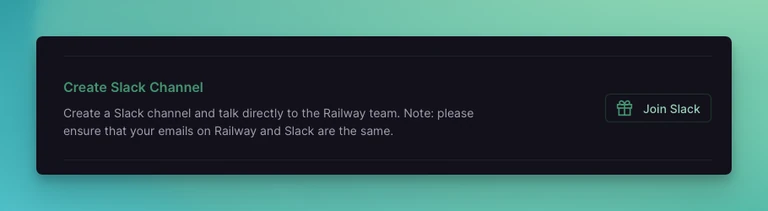 Now available — add a Slack channel to chat with Railway