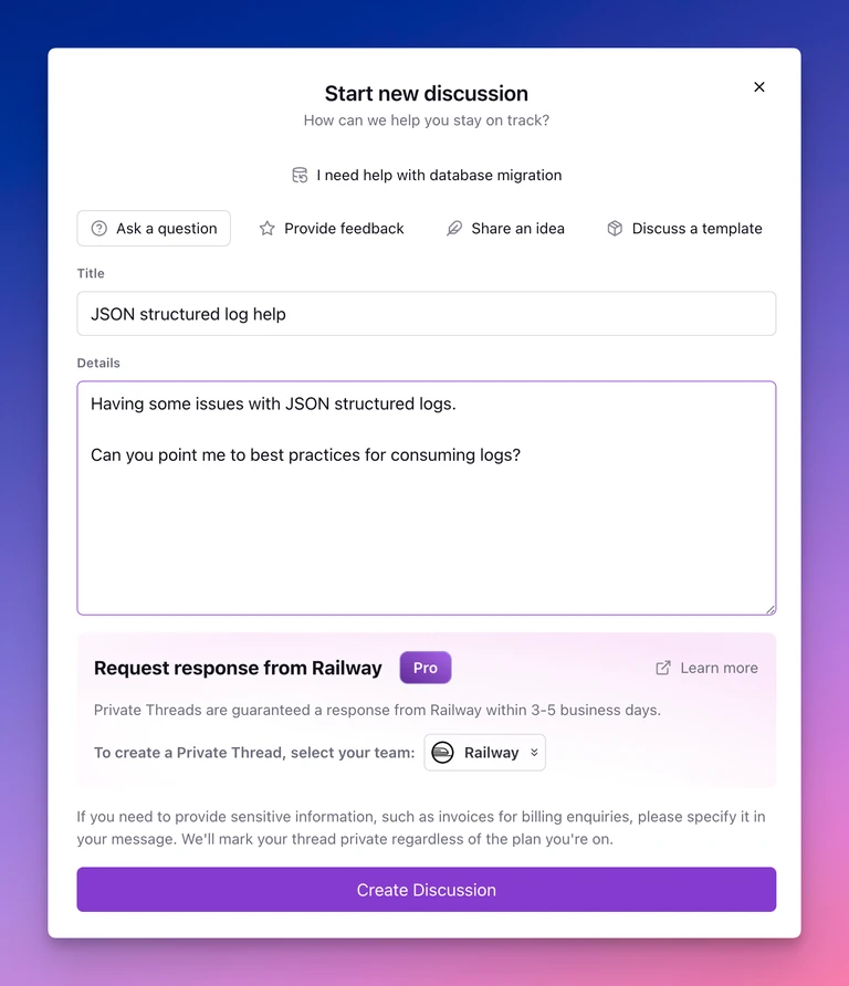 Private threads are now available to Pro users through the help menu