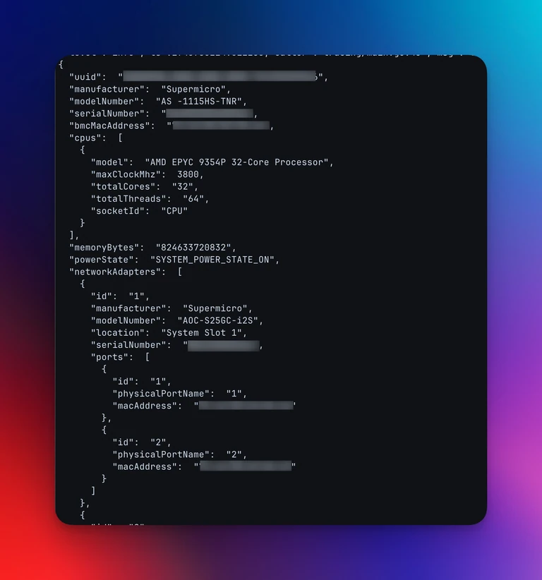 An Extract of a Redfish System object scraped from one of our storage nodes