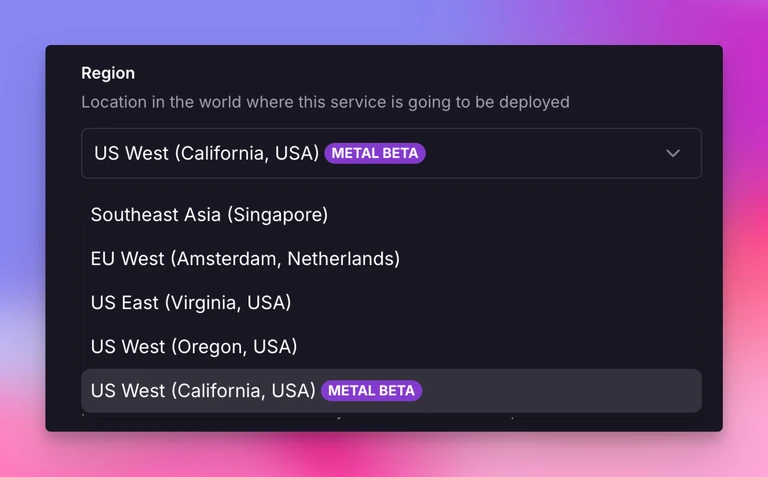 Try out Railway Metal by selecting the new region in your service-level settings