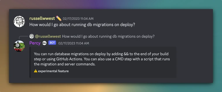 A recent experimental feature added to Percy provides NLP-backed answers to questions