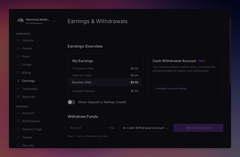Withdraw bounty winnings as cash