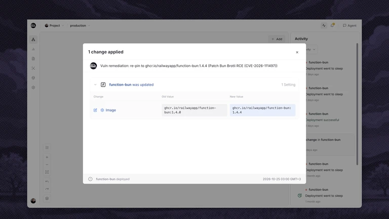 Automatic security updates appear in your project's activity feed
