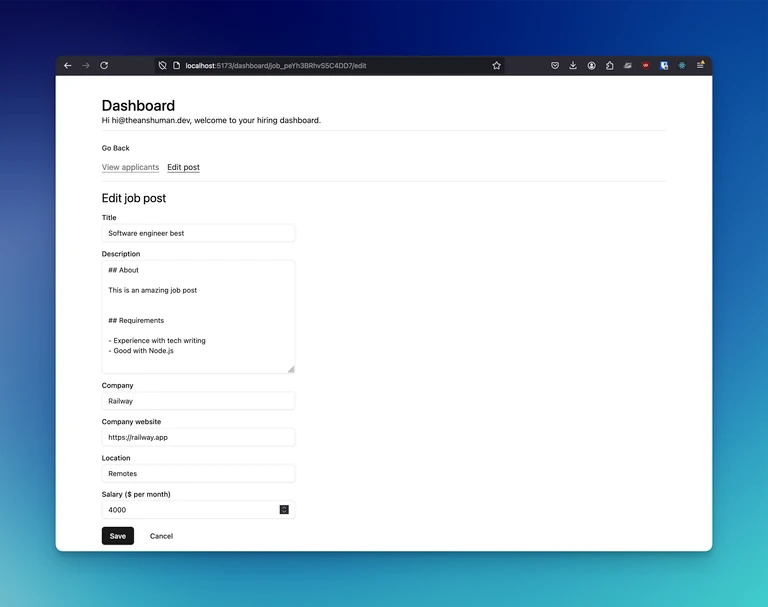 Running locally - Edit job post page