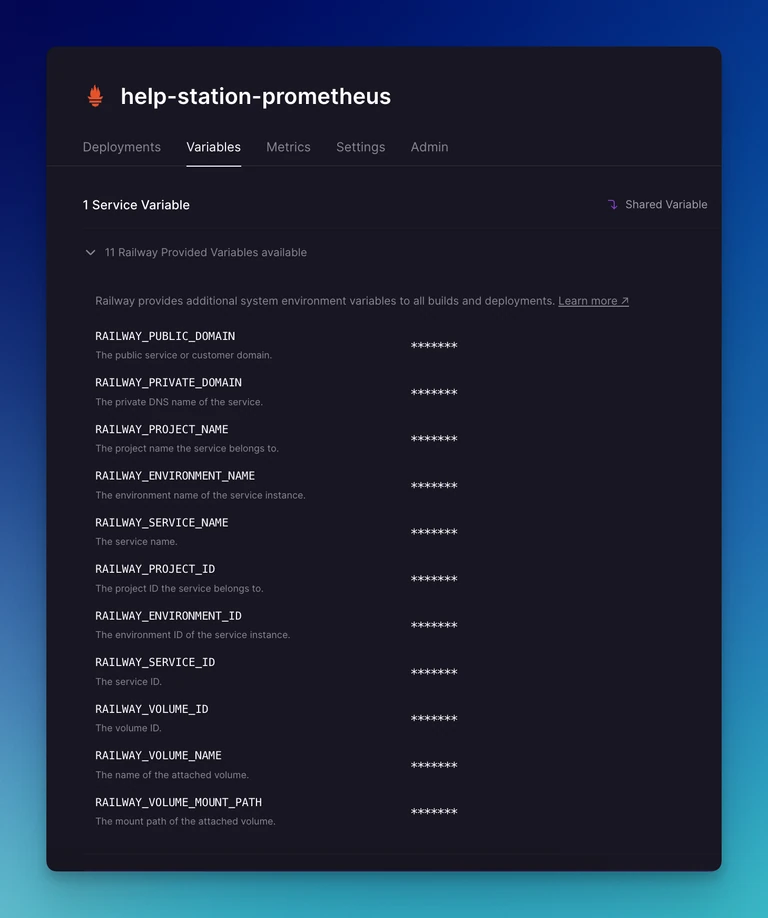 We now make it clear what default variables Railway provides at the service level