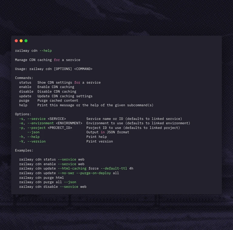 CDN cache management from the Railway CLI